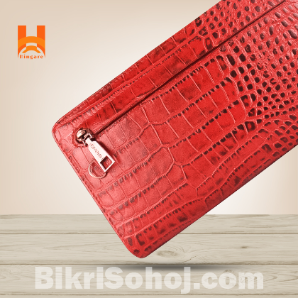 Hingare Alligator Pattern Red Genuine Leather Hand Purse